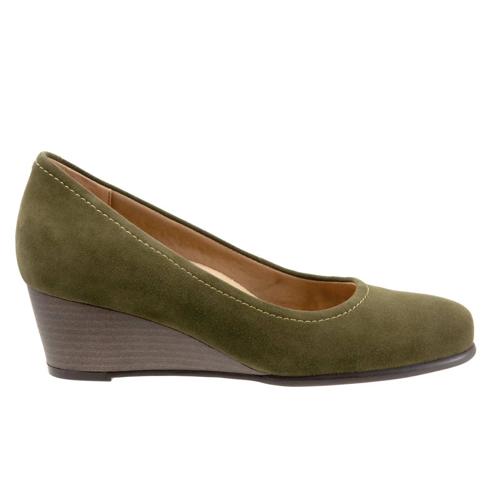 Pink High Heels Trotters Winnie T1965-303 Womens Green Wide Suede Slip On Pumps Heels Shoes