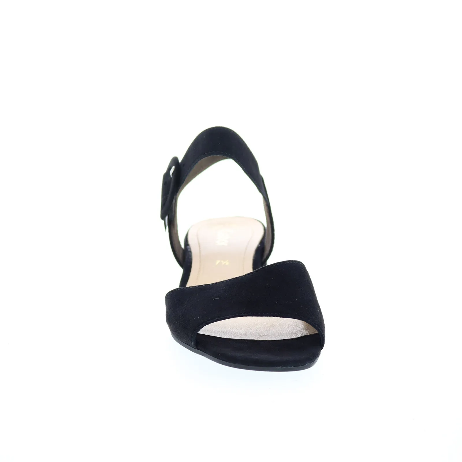 Gabor 8-1742-17 Womens Black Suede Hook & Loop Strap Heels Shoes Comfortable Day Pumps Peep Toe Sandals for Party