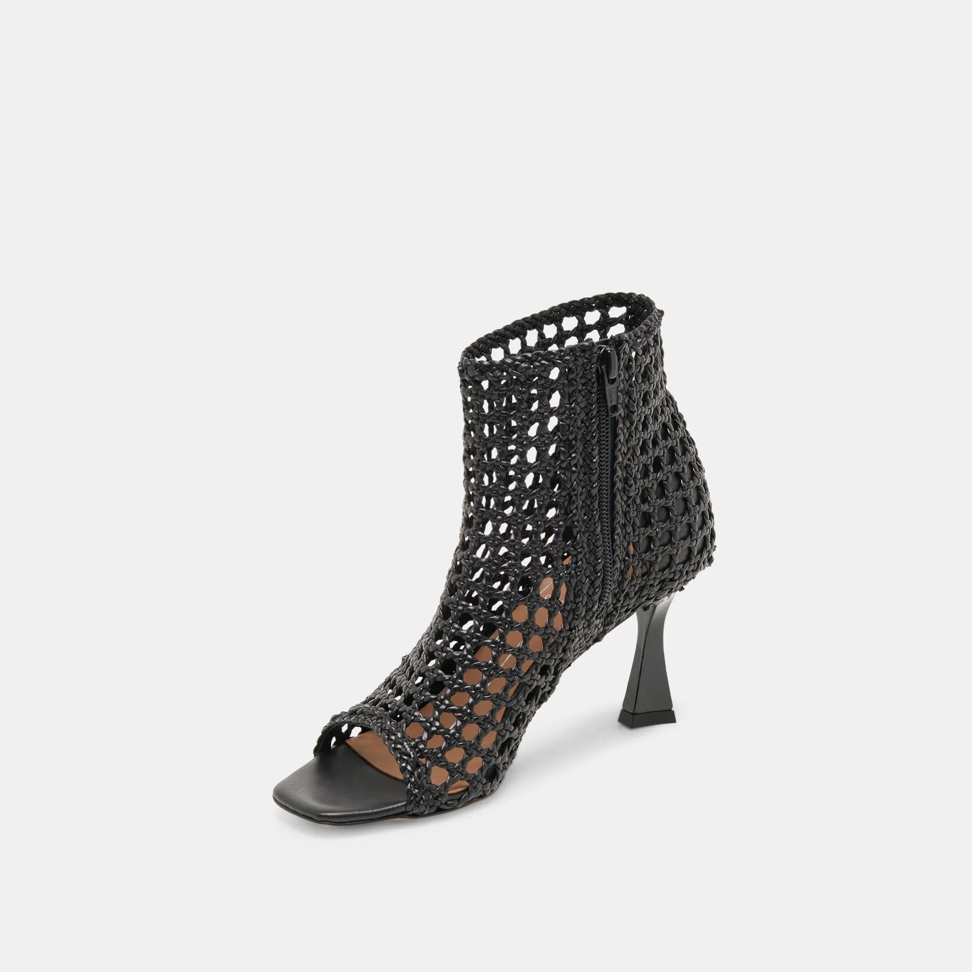 Chic Sandals for Day Traction pattern QUIN HEELS BLACK WOVEN LEATHER