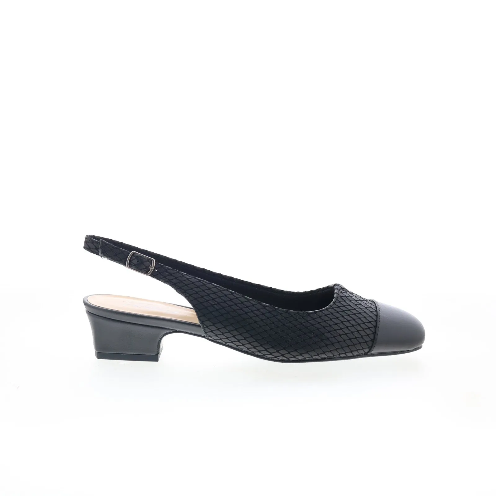Fashion Heels for Summer Trotters Dea T7001-031 Womens Black Extra Narrow Slingback Heels Shoes