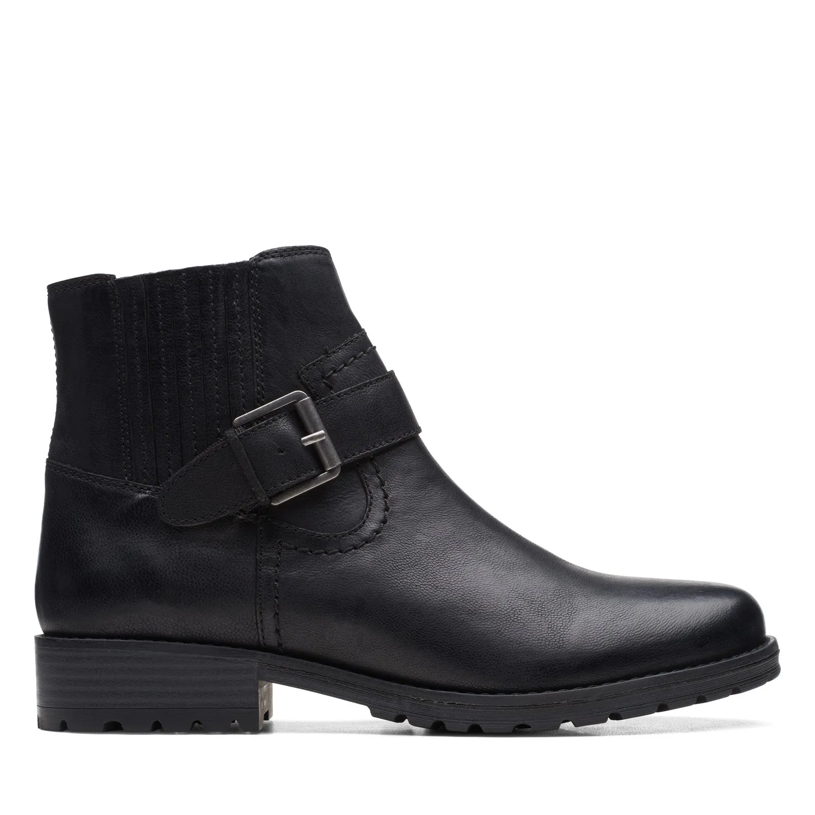 Clarks Clarkwell Strap 26167534 Womens Black Leather Casual Dress Boots High Arch Soft And Supportive