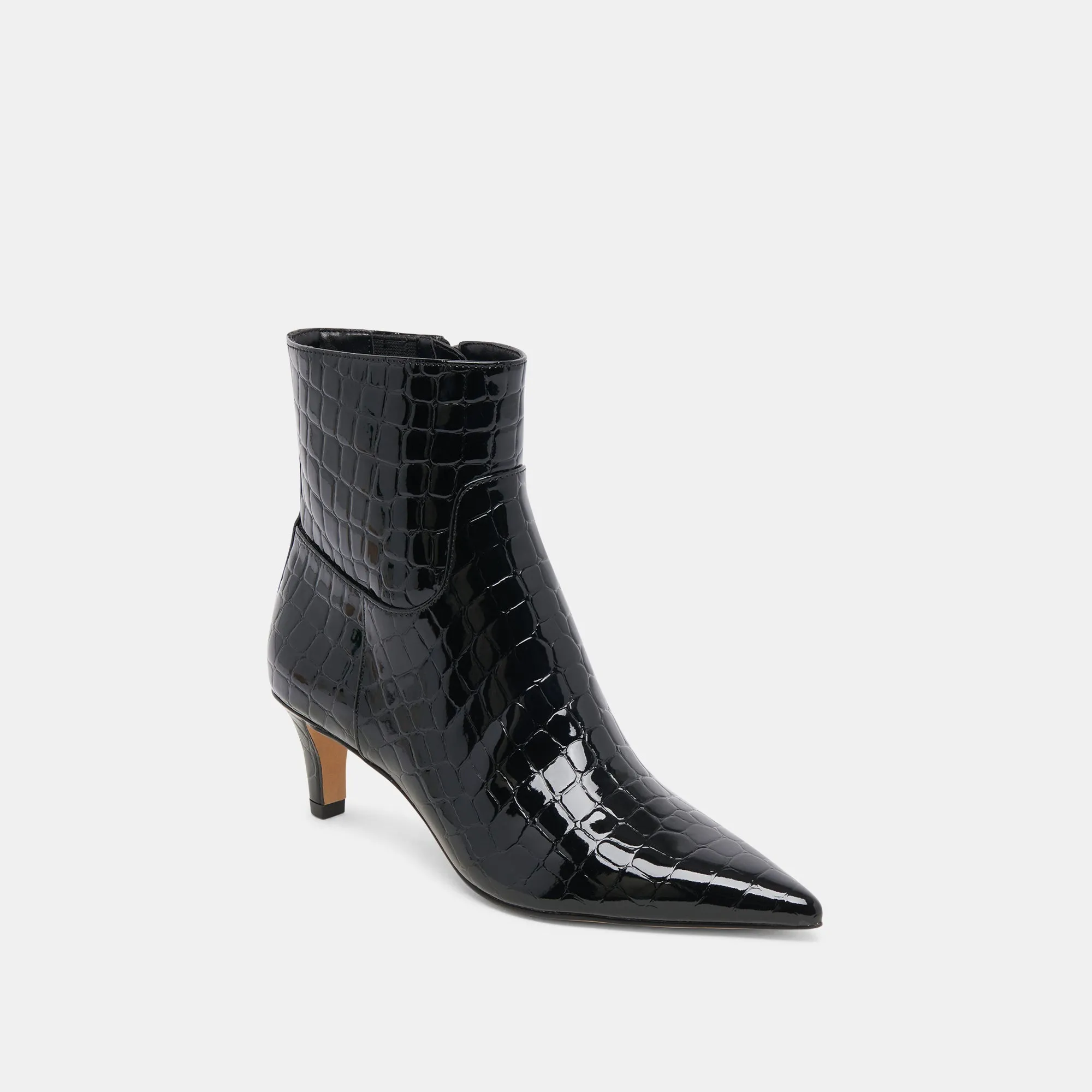 Stable base Adjustable Strap SONDRA BOOTIES NOIR EMBOSSED LEATHER