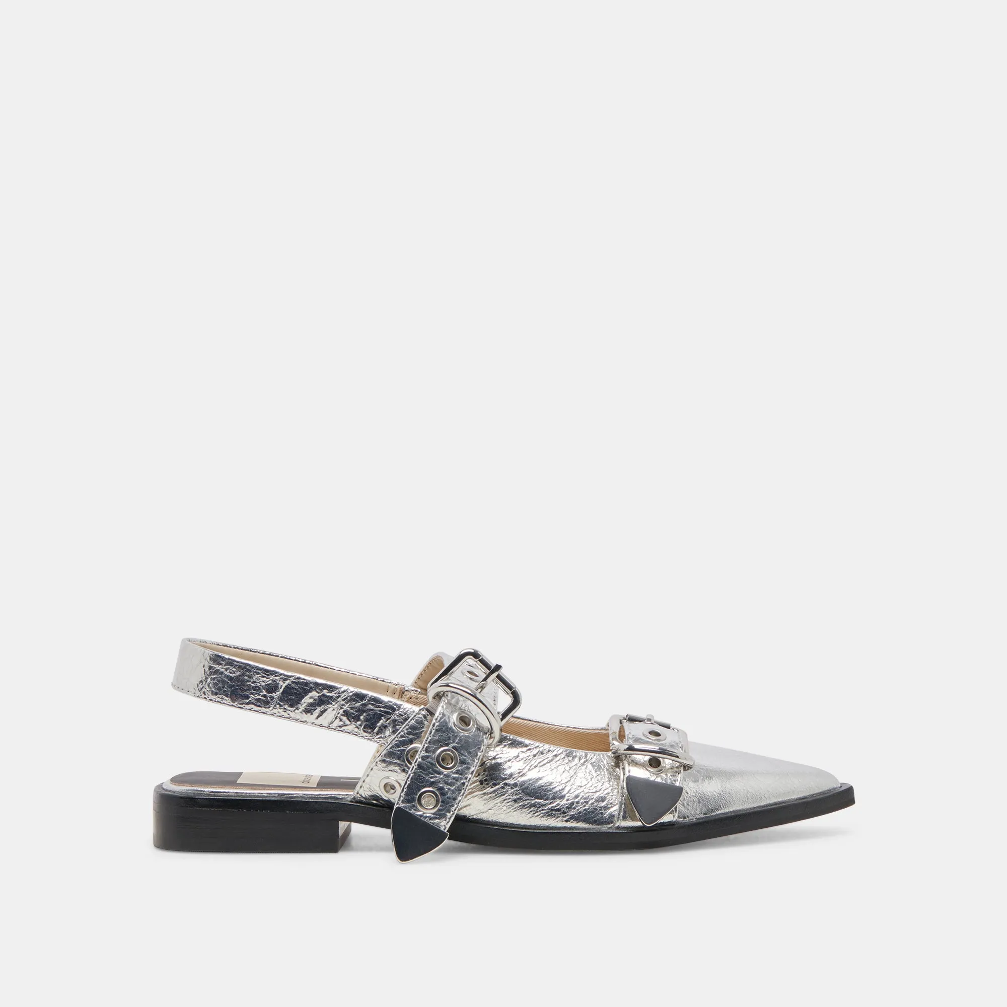 LABELL FLATS SILVER DISTRESSED LEATHER Casual Comfort Toe Protection
