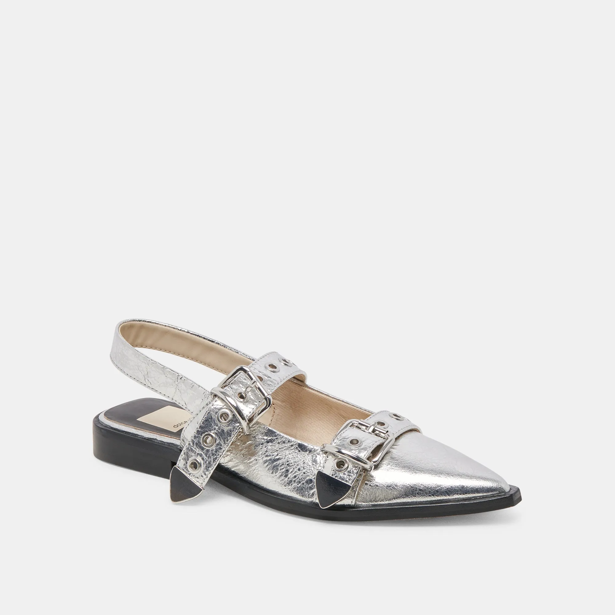 Ocean Glow LABELL FLATS SILVER DISTRESSED LEATHER
