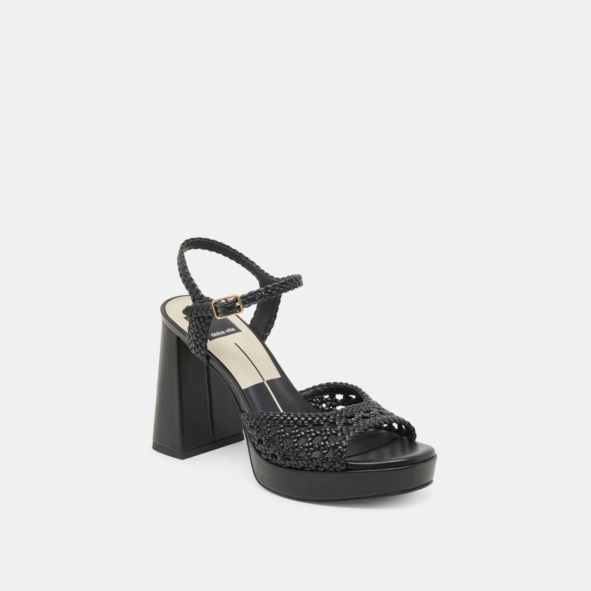PEYTEN HEELS BLACK WOVEN STELLA Summer Wedding Heels Holiday Office Shoes