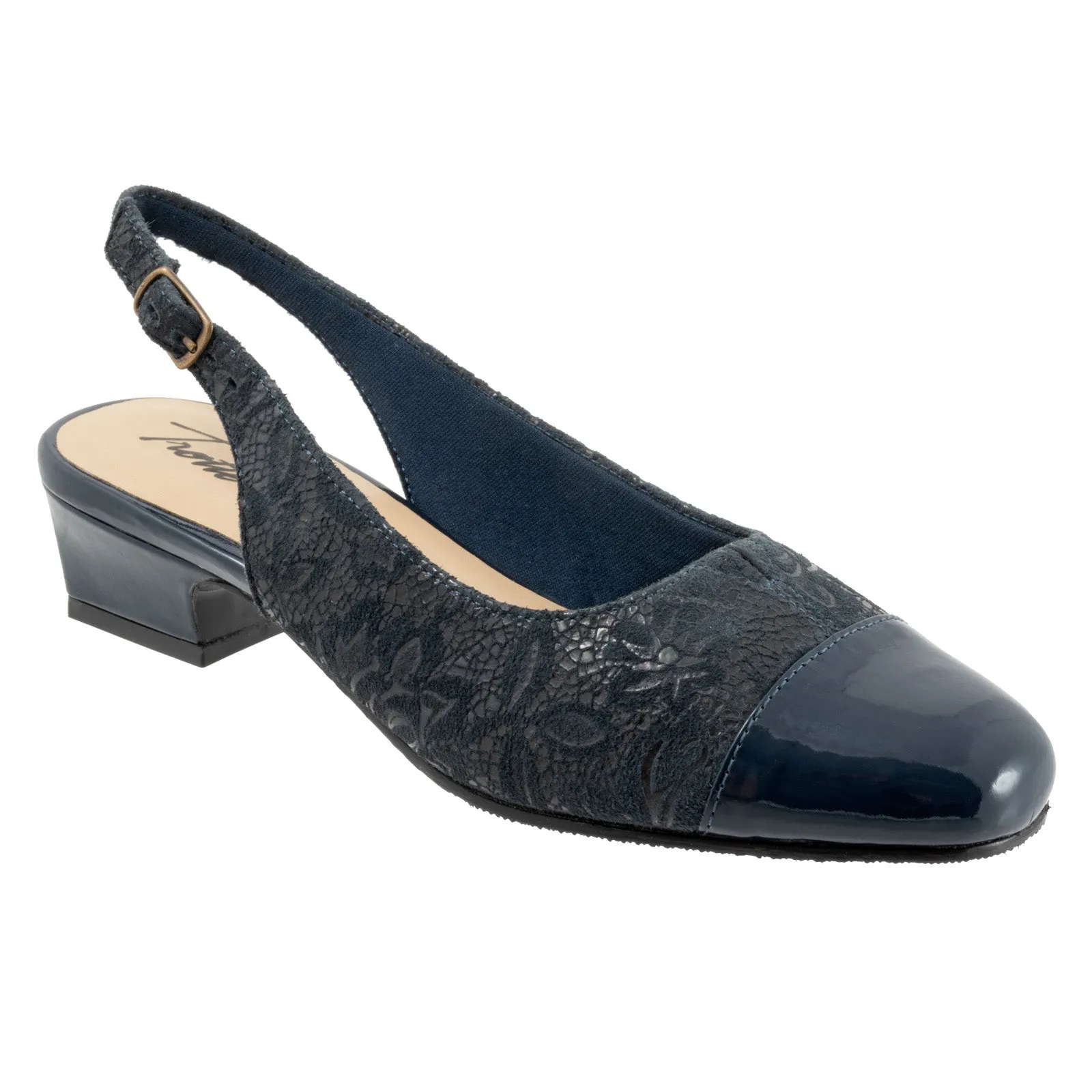 Trotters Dea T7001-455 Womens Blue Leather Slingback Heels Shoes Summer Sandals