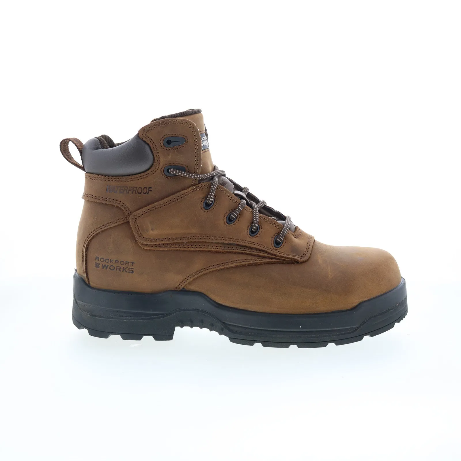 Winter Fashion Transitional Style Rockport Works Steel Toe Brown RK6631 Mens Brown Wide Leather Work Boots