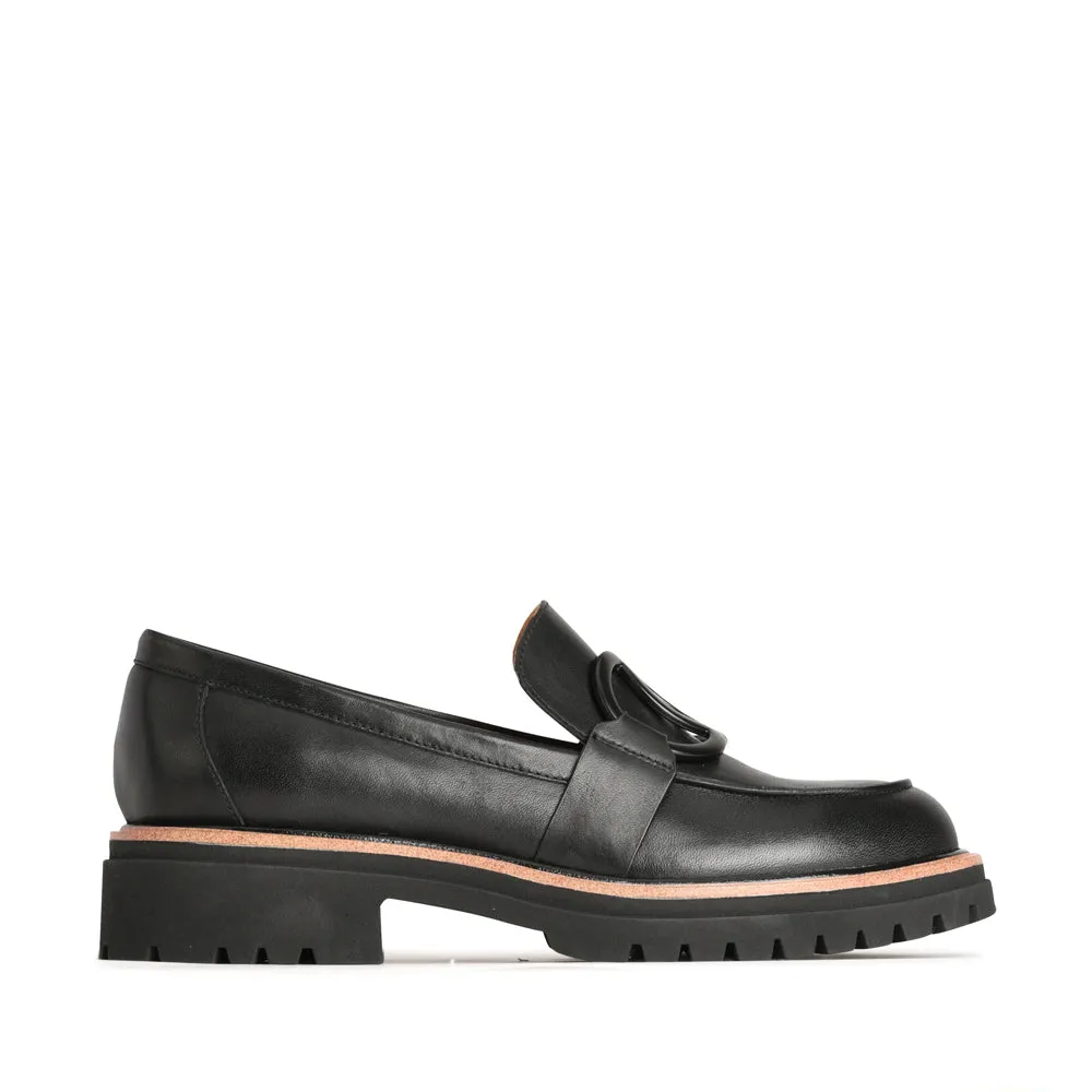 Wide Path Comfortable Leather Slip-ons EOS ABRA BLACK