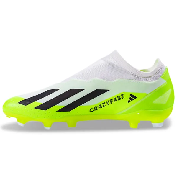 adidas X Crazyfast.3 LL Laceless Firm Ground Soccer Cleats (White/Lucid Lemon) Kick Control