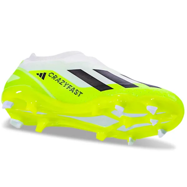 adidas X Crazyfast.3 LL Laceless Firm Ground Soccer Cleats (White/Lucid Lemon) Ventilated Mesh Push Strength
