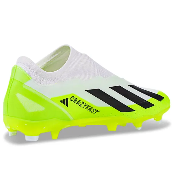 Fast Control Speed Training adidas X Crazyfast.3 LL Laceless Firm Ground Soccer Cleats (White/Lucid Lemon)