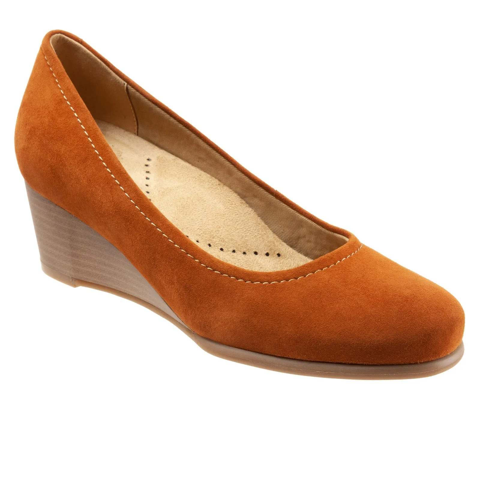 Trotters Winnie T1965-220 Womens Brown Narrow Leather Wedges Heels Shoes Classic Wedding Heels Casual Office Heels