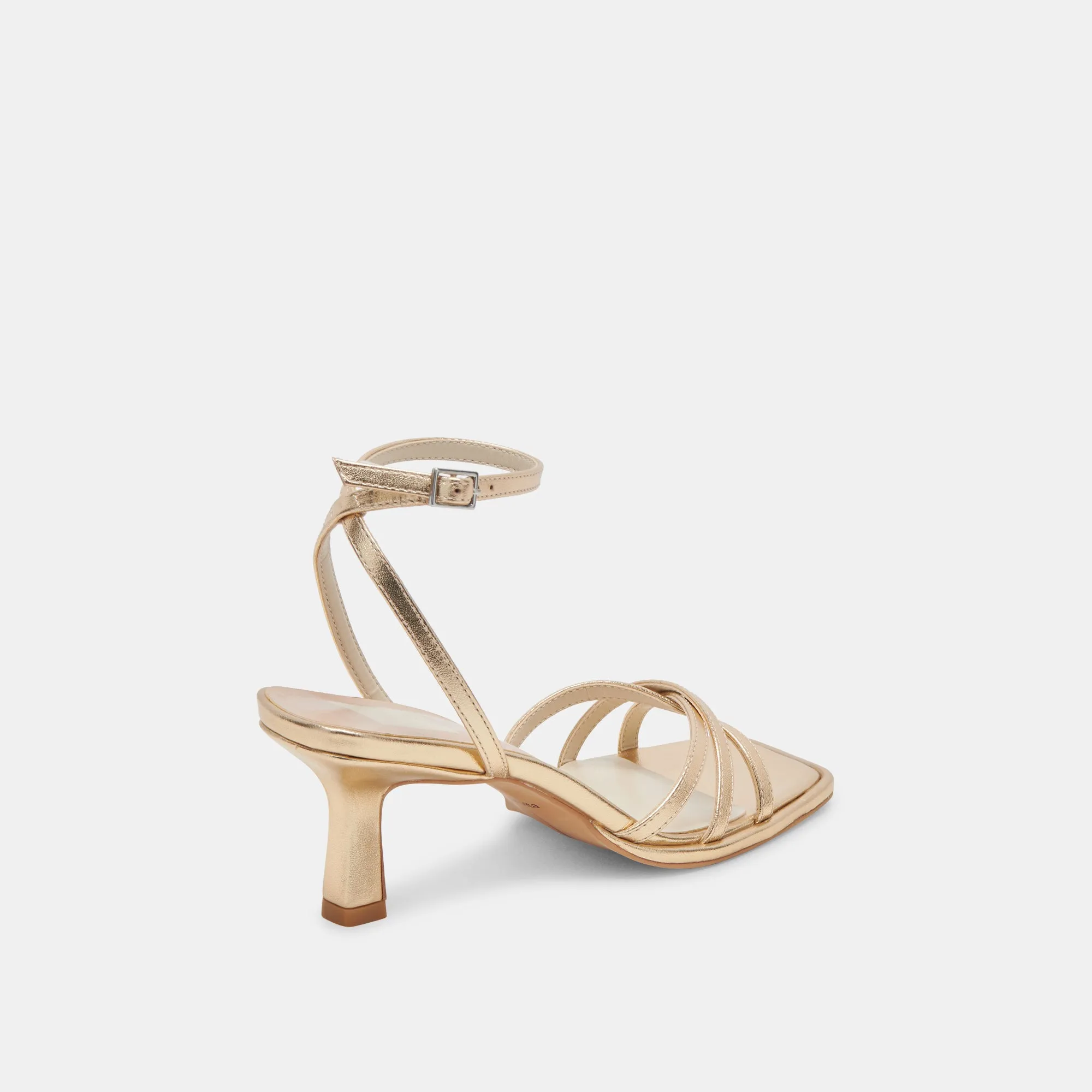 MANJI HEELS LIGHT GOLD METALLIC LEATHER Crystal Heels Wide Strap Heels