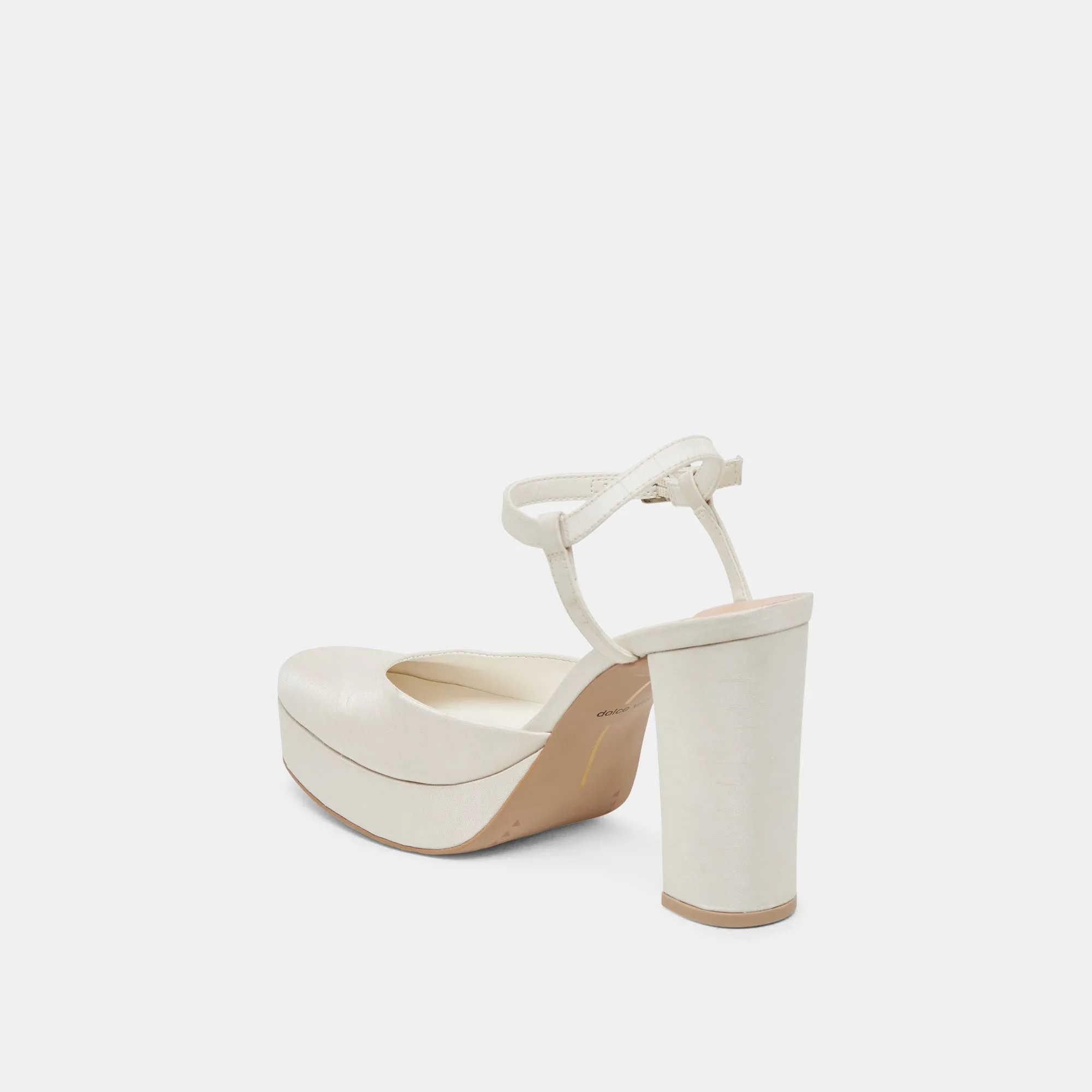 CLAUD HEELS WHITE SATIN Traction Outsole Cute Heels