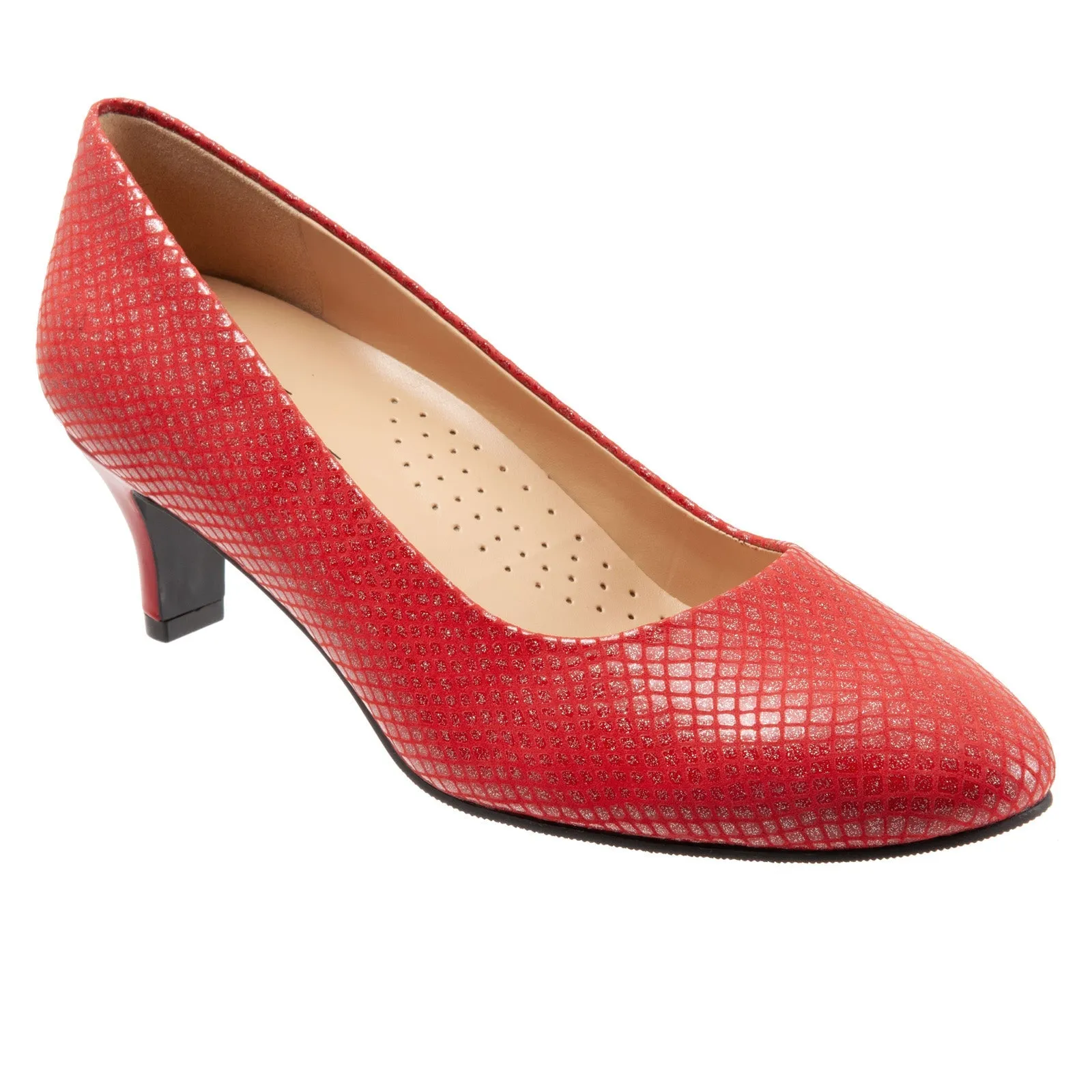 Trotters Fab T1905-600 Womens Red Narrow Leather Slip On Pumps Heels Shoes Bejeweled Heels