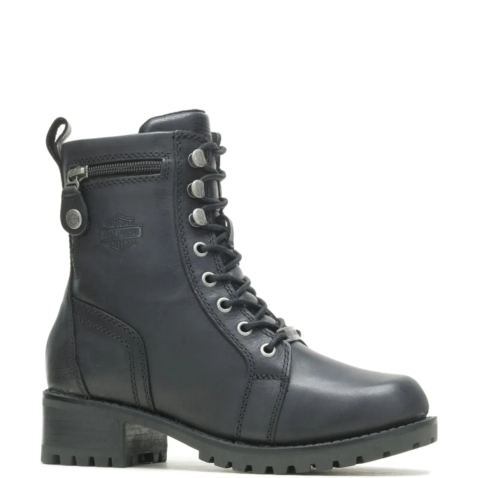 Harley-Davidson Keeler 7" D84330 Womens Black Leather Motorcycle Boots Heel Support Water Wall