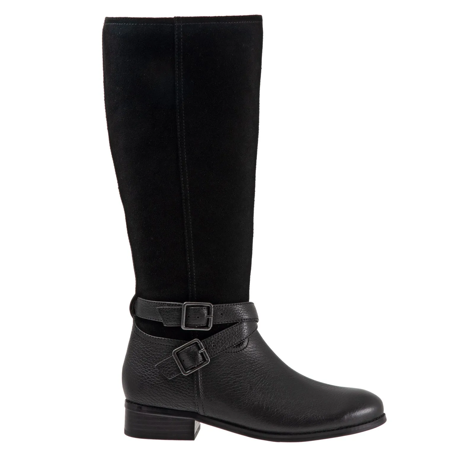 Trotters Larkin Wide Calf T1969-019 Womens Black Leather Knee High Boots Biking Trip Multi-Function Wear