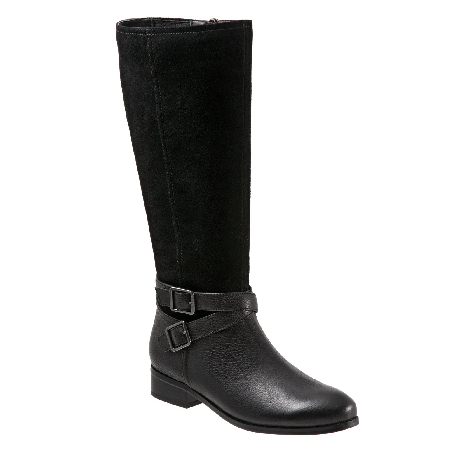 Trotters Larkin Wide Calf T1969-019 Womens Black Leather Knee High Boots anti-odor Desert Design