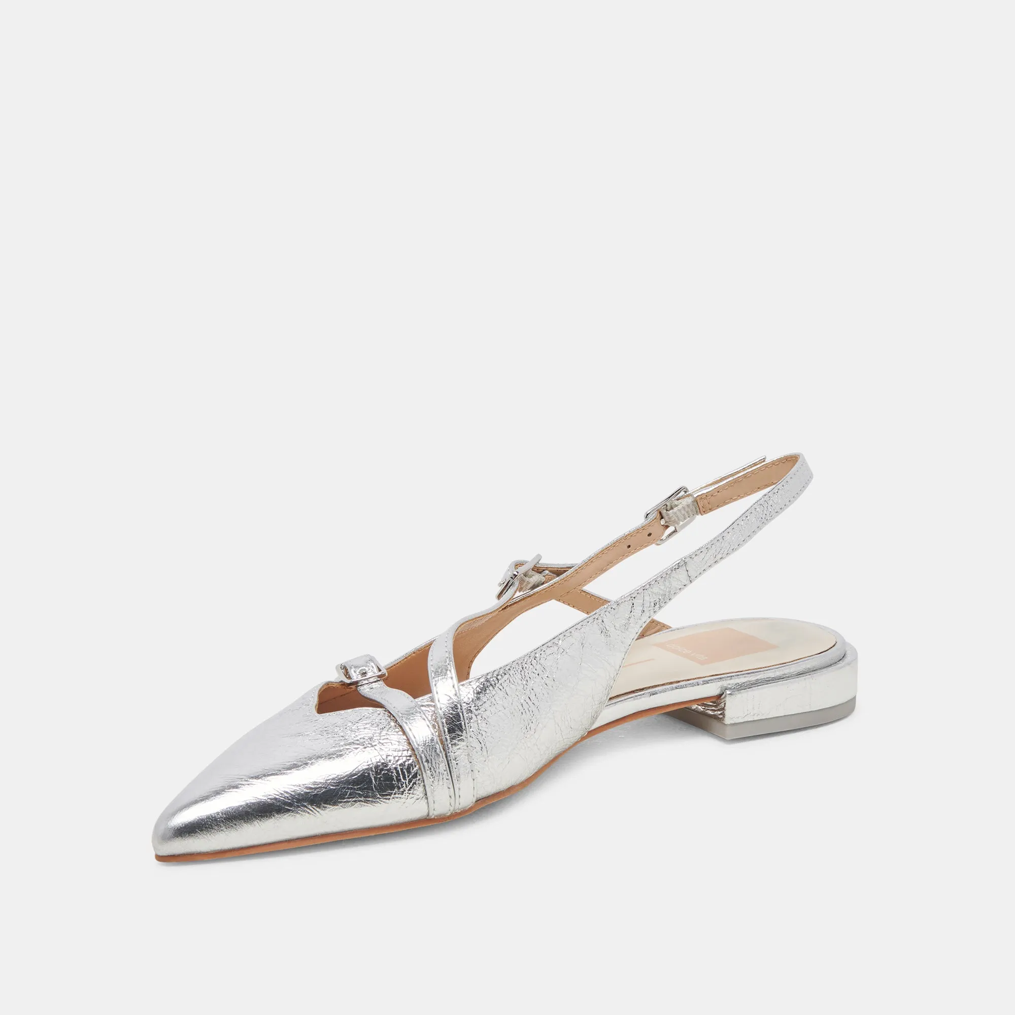 PAMLA FLATS SILVER CRINKLE PATENT Zipper Closure Balcony Look