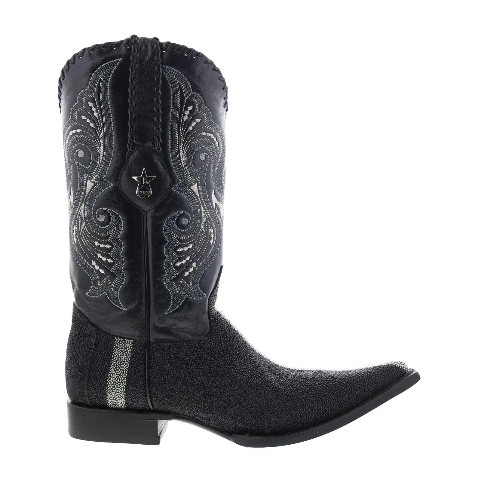 Los Altos 3X Toe Polished Stingray Mens Black Wide Cowboy Western Boots Adventure Time