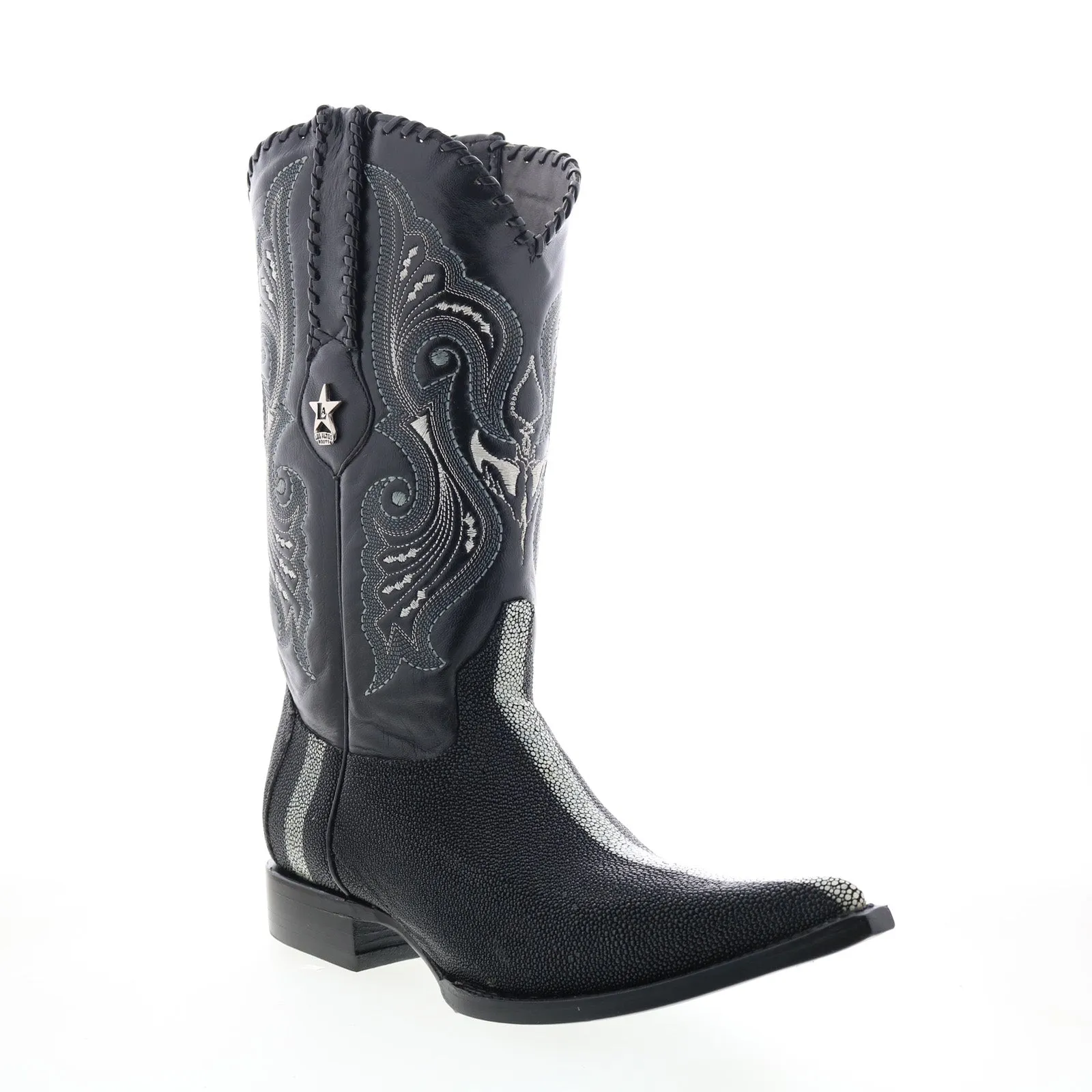 Strong Laces Los Altos 3X Toe Polished Stingray Mens Black Wide Cowboy Western Boots
