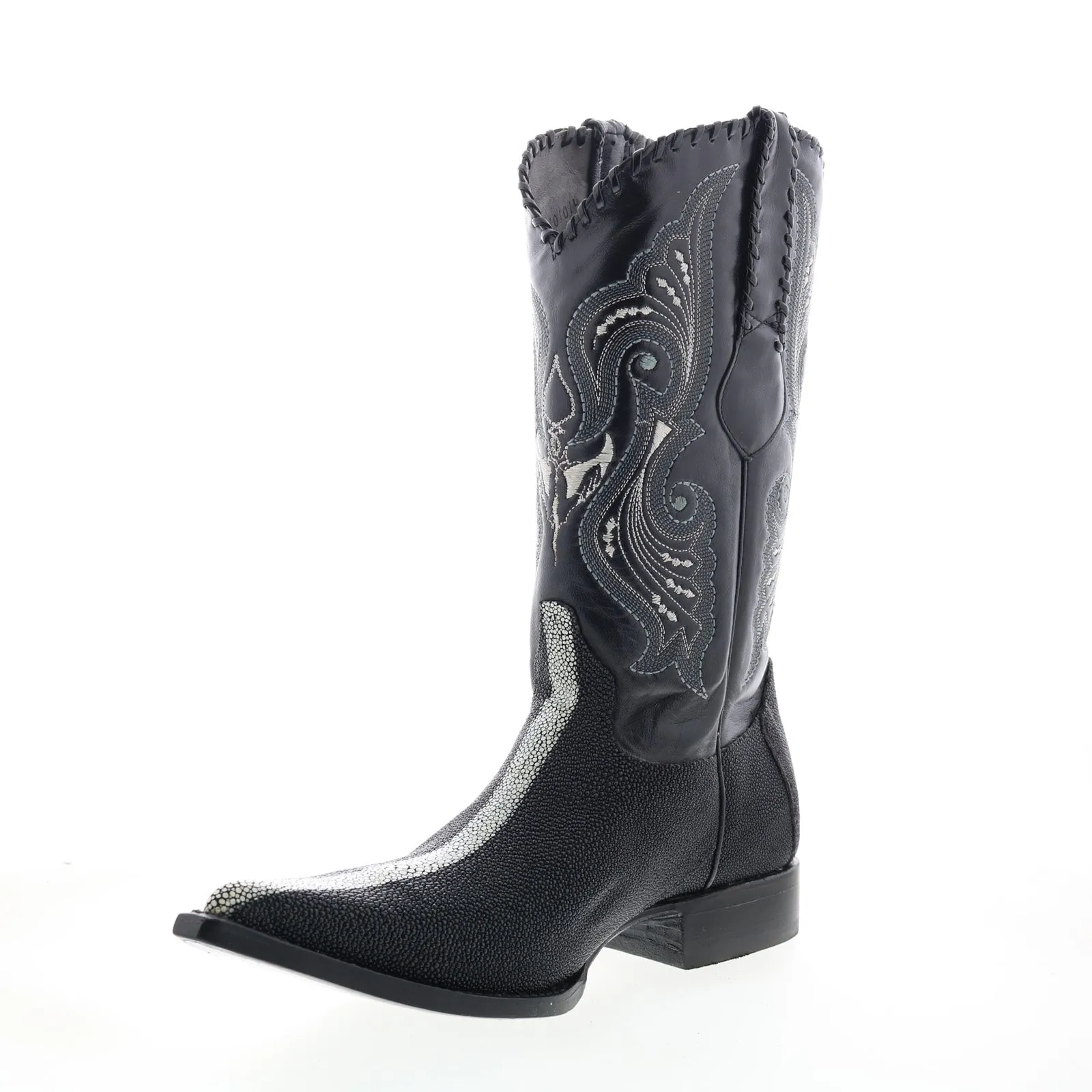Los Altos 3X Toe Polished Stingray Mens Black Wide Cowboy Western Boots Dry Comfort