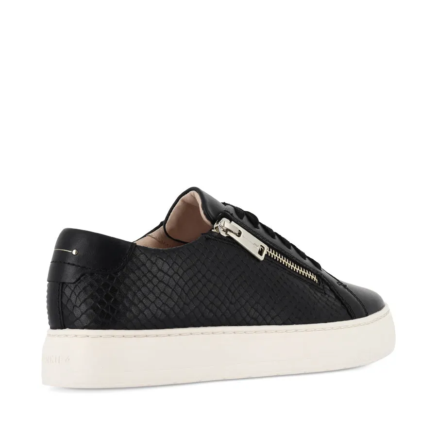 BILLIE II - BLACK EMBOSS LEATHER Chunky Heel Sculpted durability