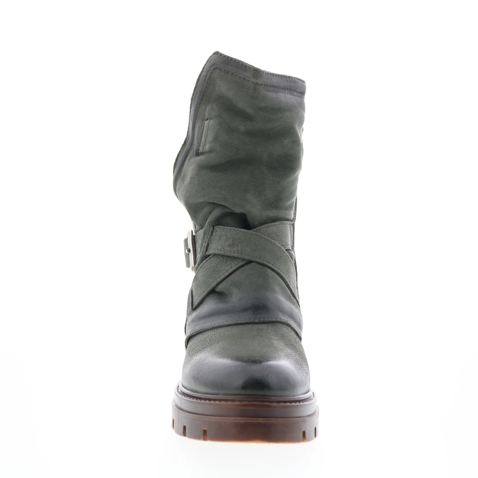 Minimal Impact No Pressure Miz Mooz Biggs Womens Green Leather Zipper Casual Dress Boots