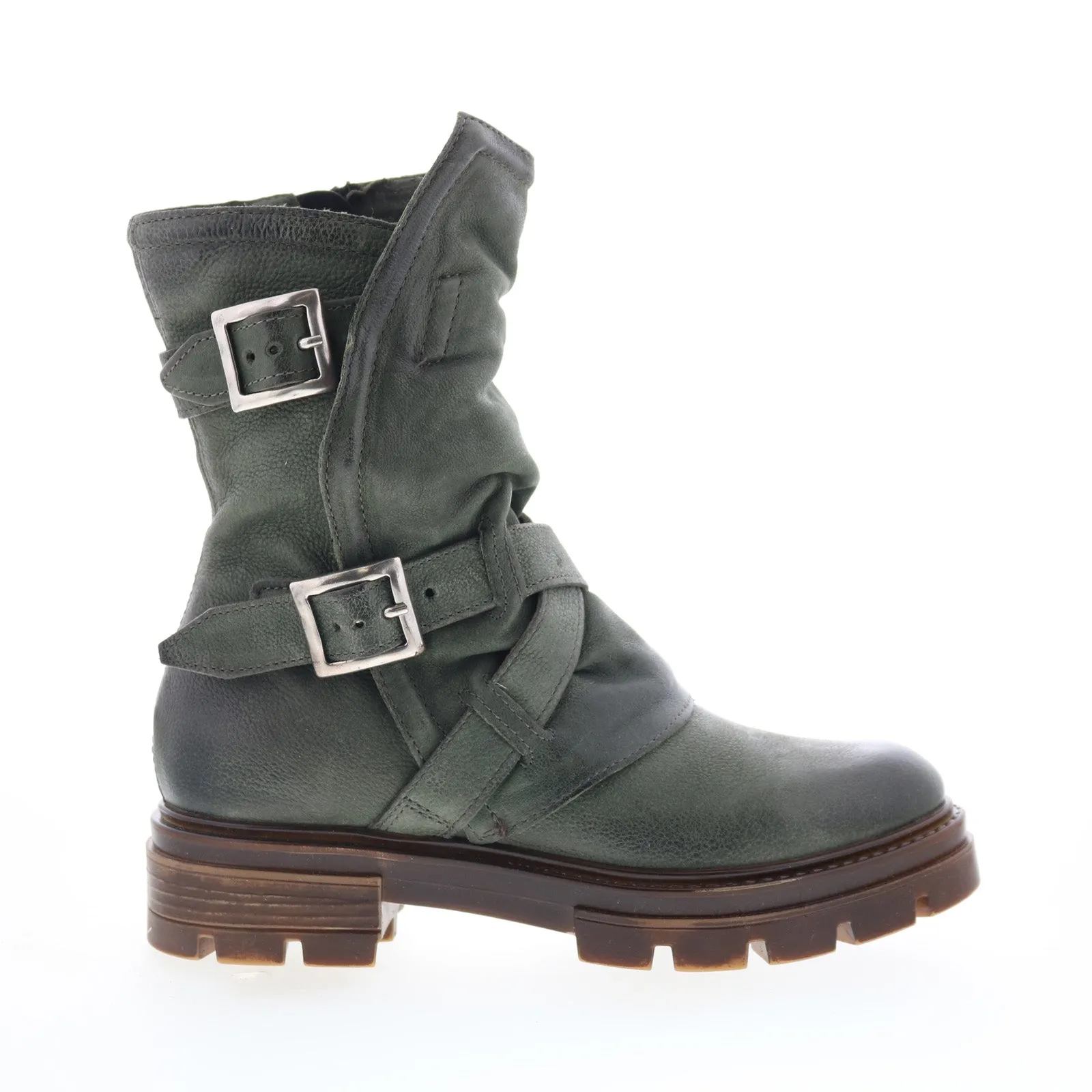 Miz Mooz Biggs Womens Green Leather Zipper Casual Dress Boots Cozy Interior