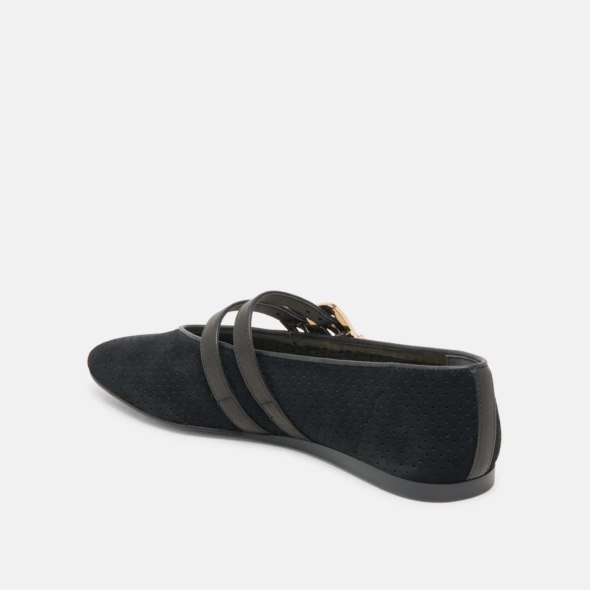 Autumn Soft BAYLEE WIDE BALLET FLATS ONYX PERFORATED SUEDE