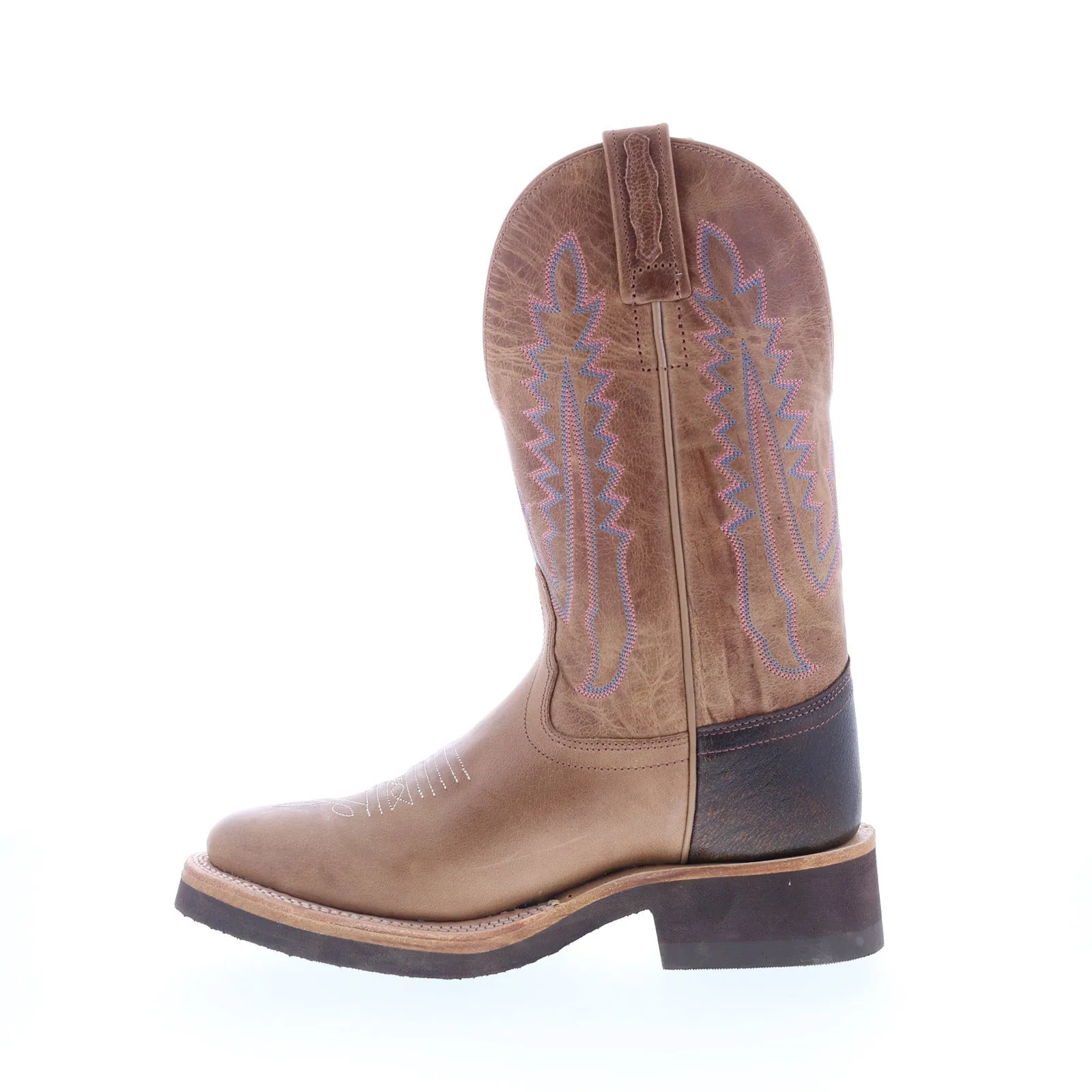 Jama Old West 1639L Womens Brown Leather Slip On Cowboy Western Boots Mountain Side Zipper Closure