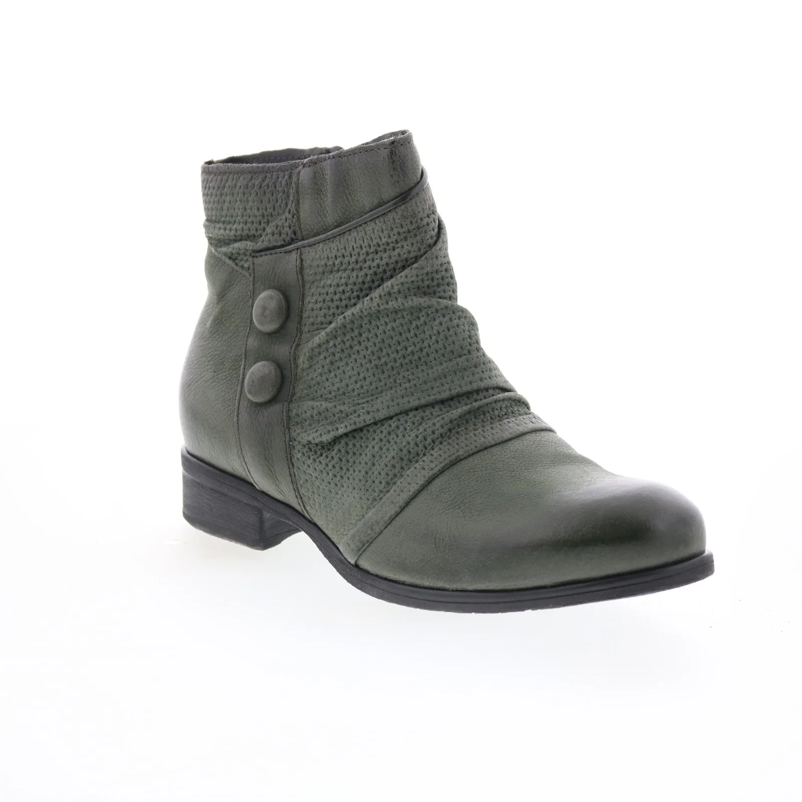 Functional Style buckle Miz Mooz Sallie Womens Green Leather Zipper Ankle & Booties Boots