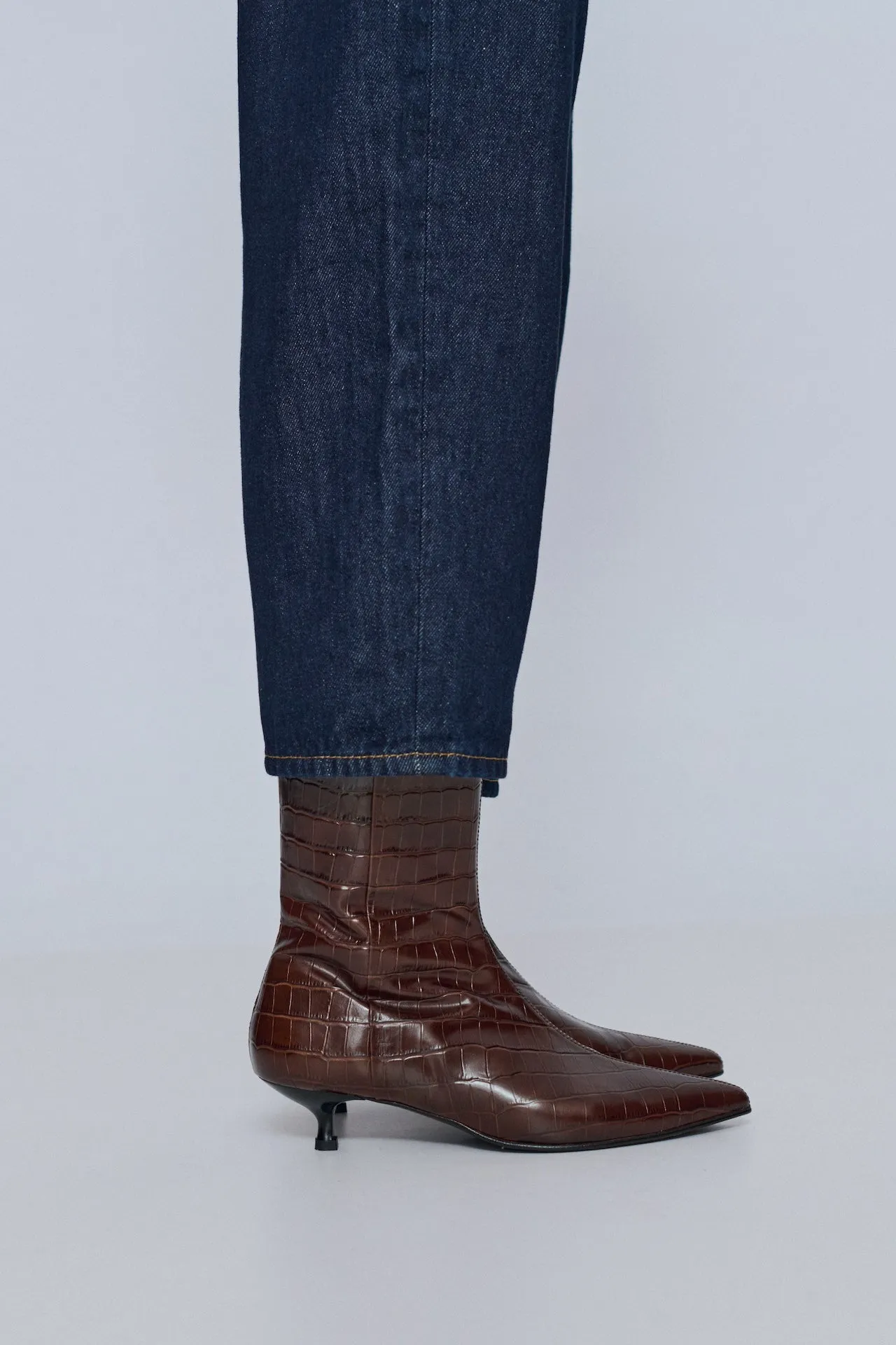 Indoor Use Paula Ankle Boots in Chocolate Croco-effect Leather