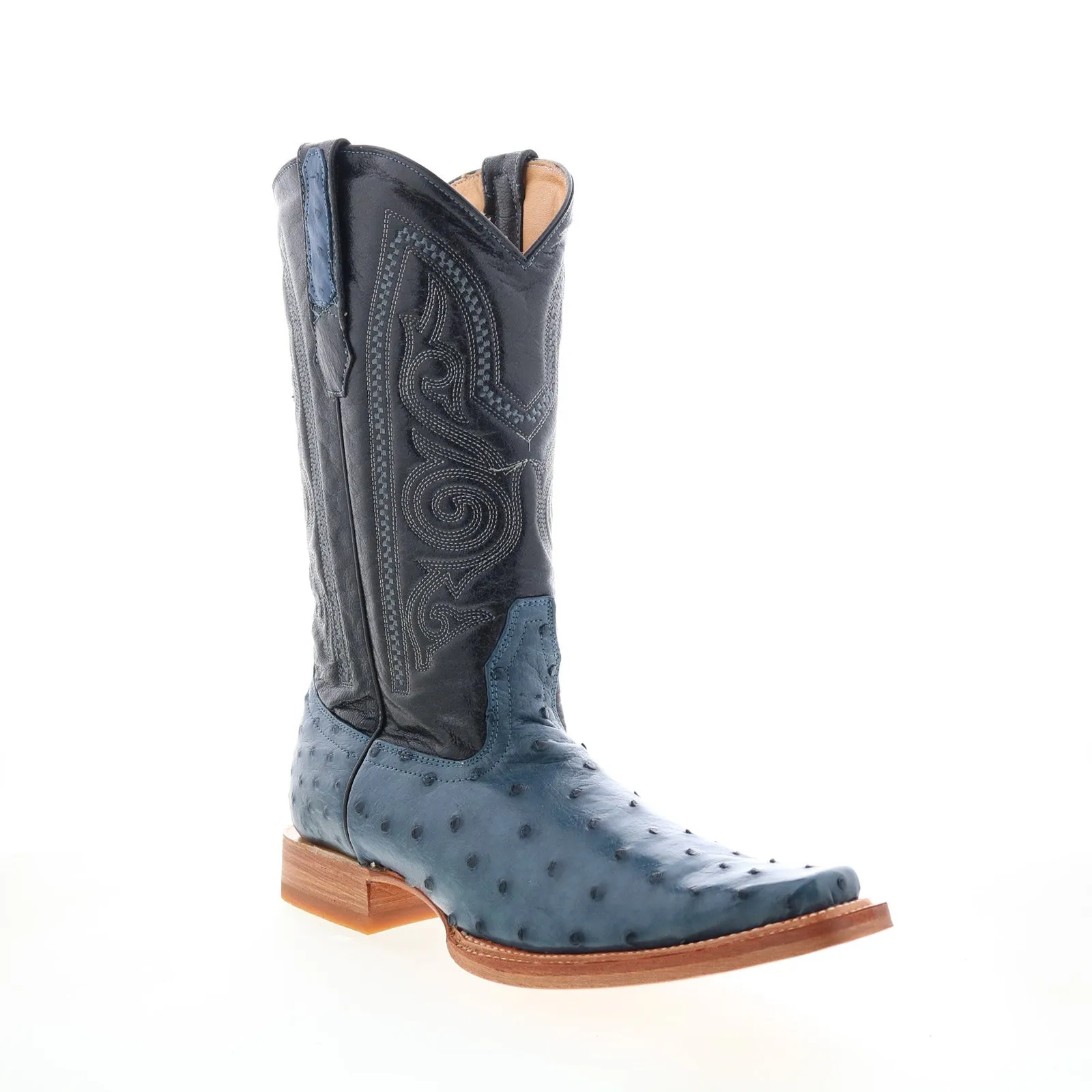 Climate Friendly Los Altos Versace Style Ostrich 700314 Mens Blue Wide Cowboy Western Boots