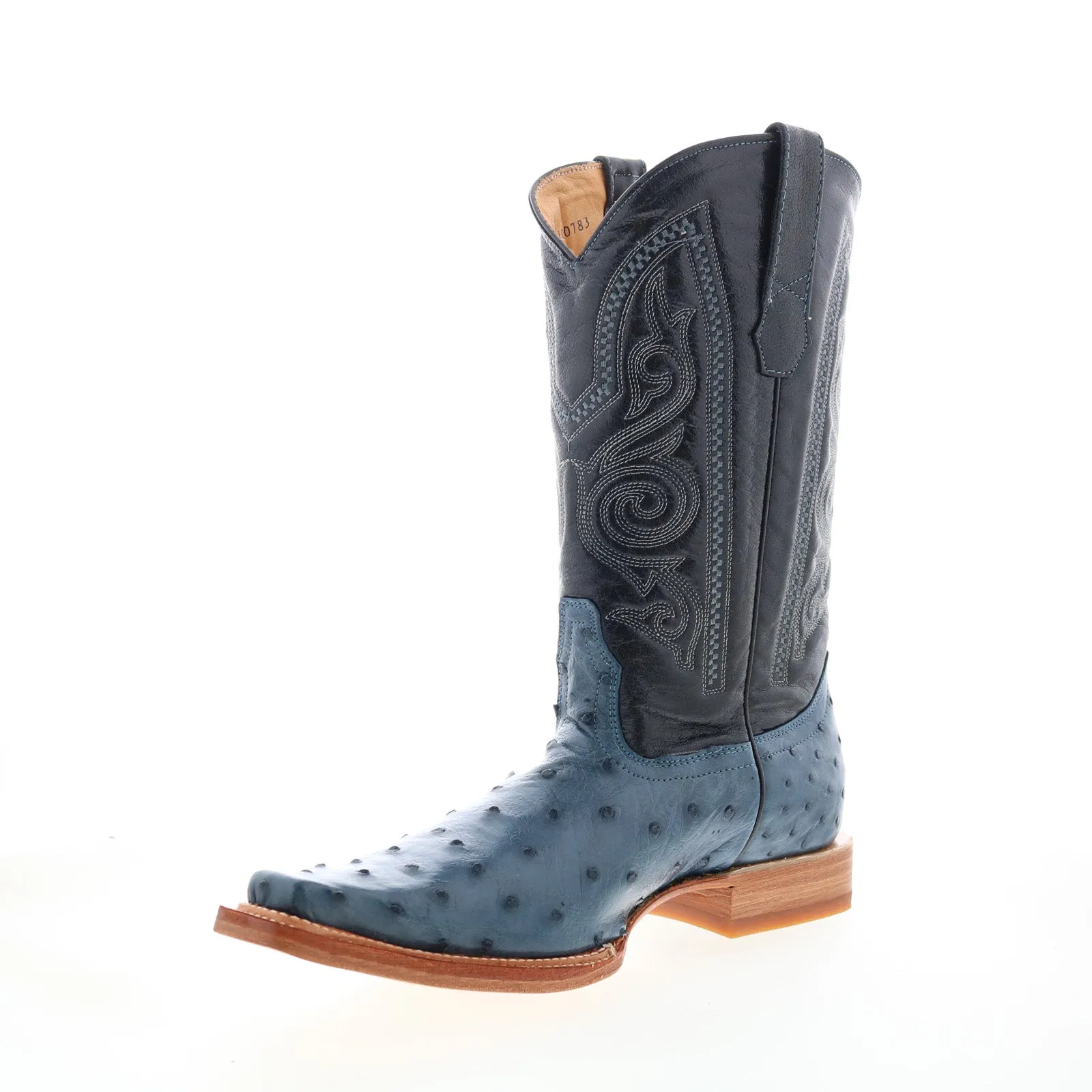 Premium Craft Los Altos Versace Style Ostrich 700314 Mens Blue Wide Cowboy Western Boots