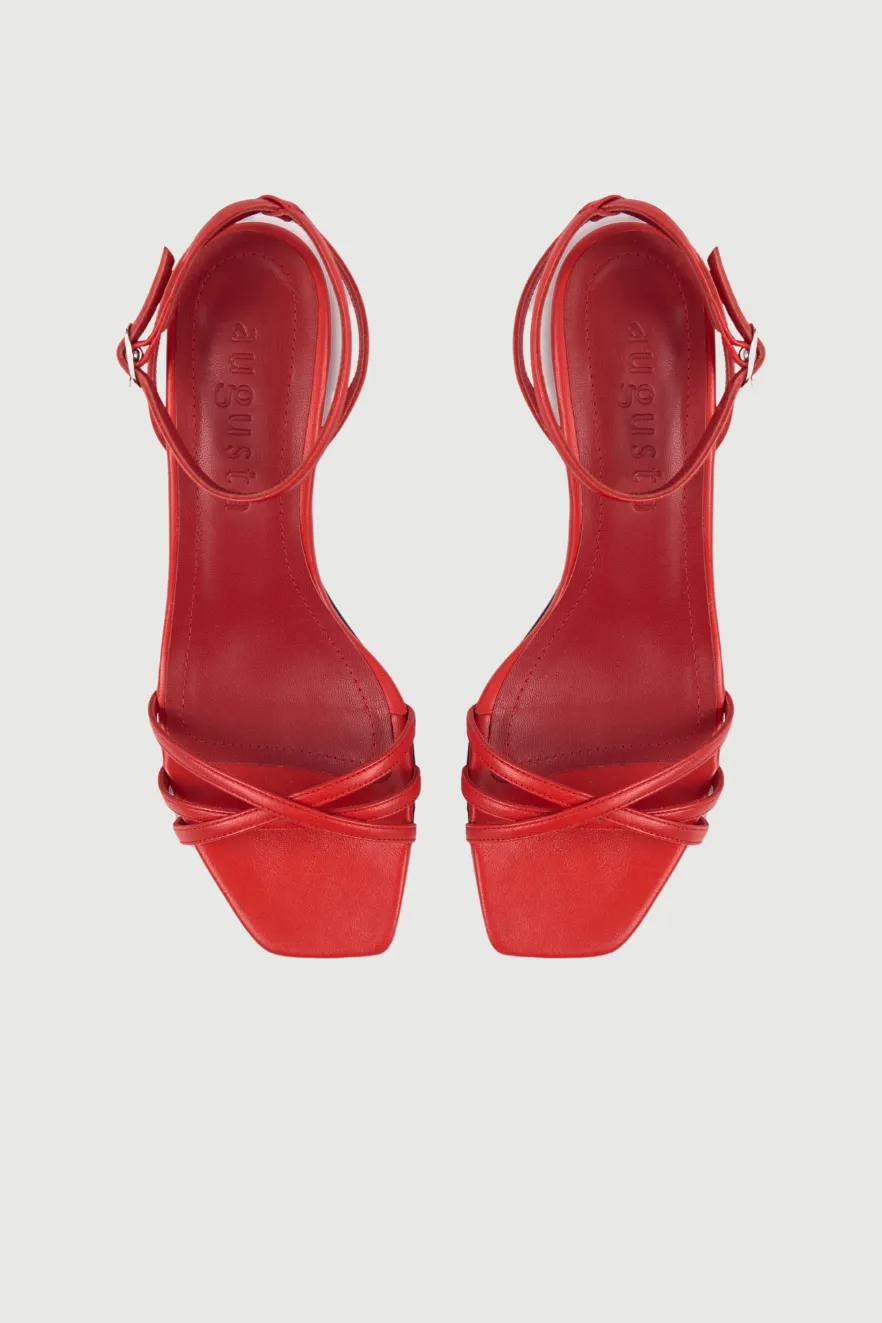 Lightweight Sole Evening Stilettos Uma Sandals in Red Leather