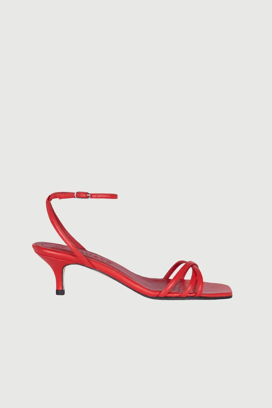 Heeled Evening Sandals Uma Sandals in Red Leather