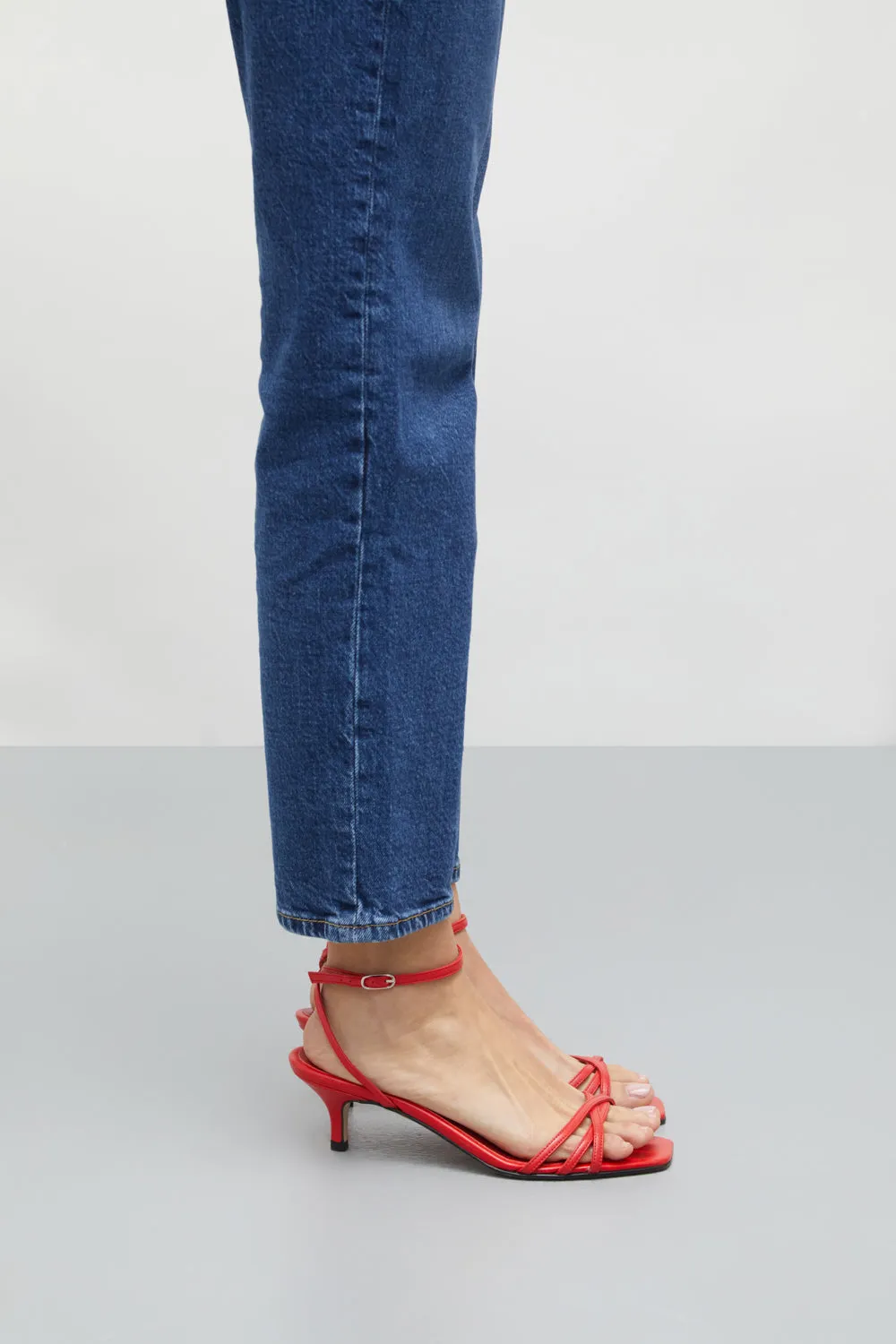 Uma Sandals in Red Leather Cushioned Shock Resistance
