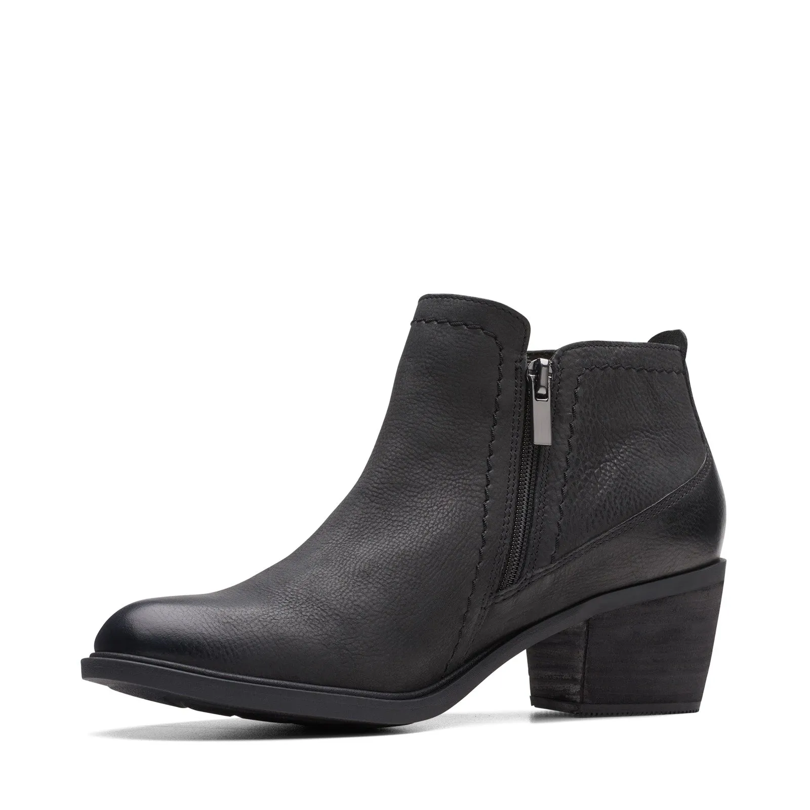 Clarks Neva LO 26175257 Womens Black Leather Zipper Ankle & Booties Boots Trendy Vibe Stable Structure