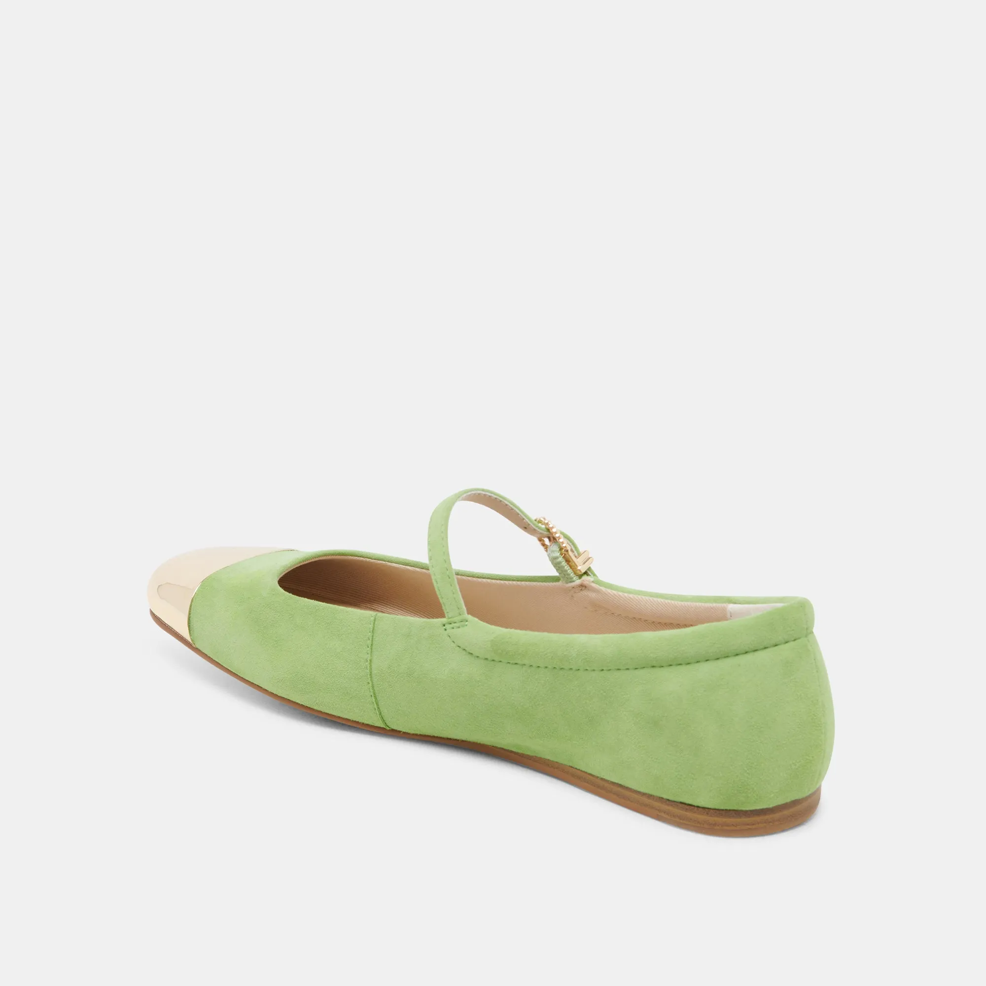 Reinforced toe Indoor Wear REYES TOE CAP BALLET FLATS LIME SUEDE
