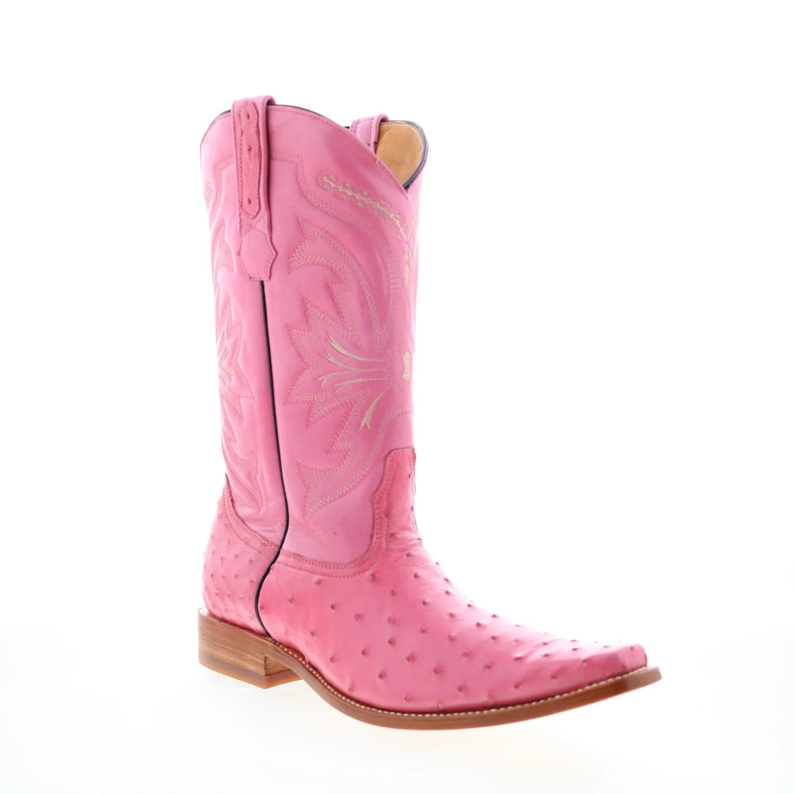 Los Altos Versace Square Toe Ostrich Mens Pink Wide Cowboy Western Boots Quality Sole