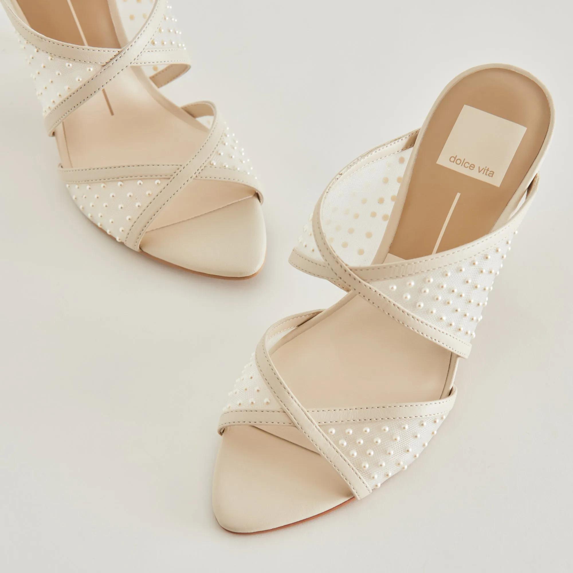 Classic Black Heels Ankle Strap Heels MANDEL PEARL HEELS IVORY MESH