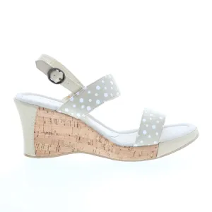 David Tate Rome Womens Beige Narrow Leather Hook & Loop Wedges Heels Shoes Holiday Party Footwear High Heel Shoes