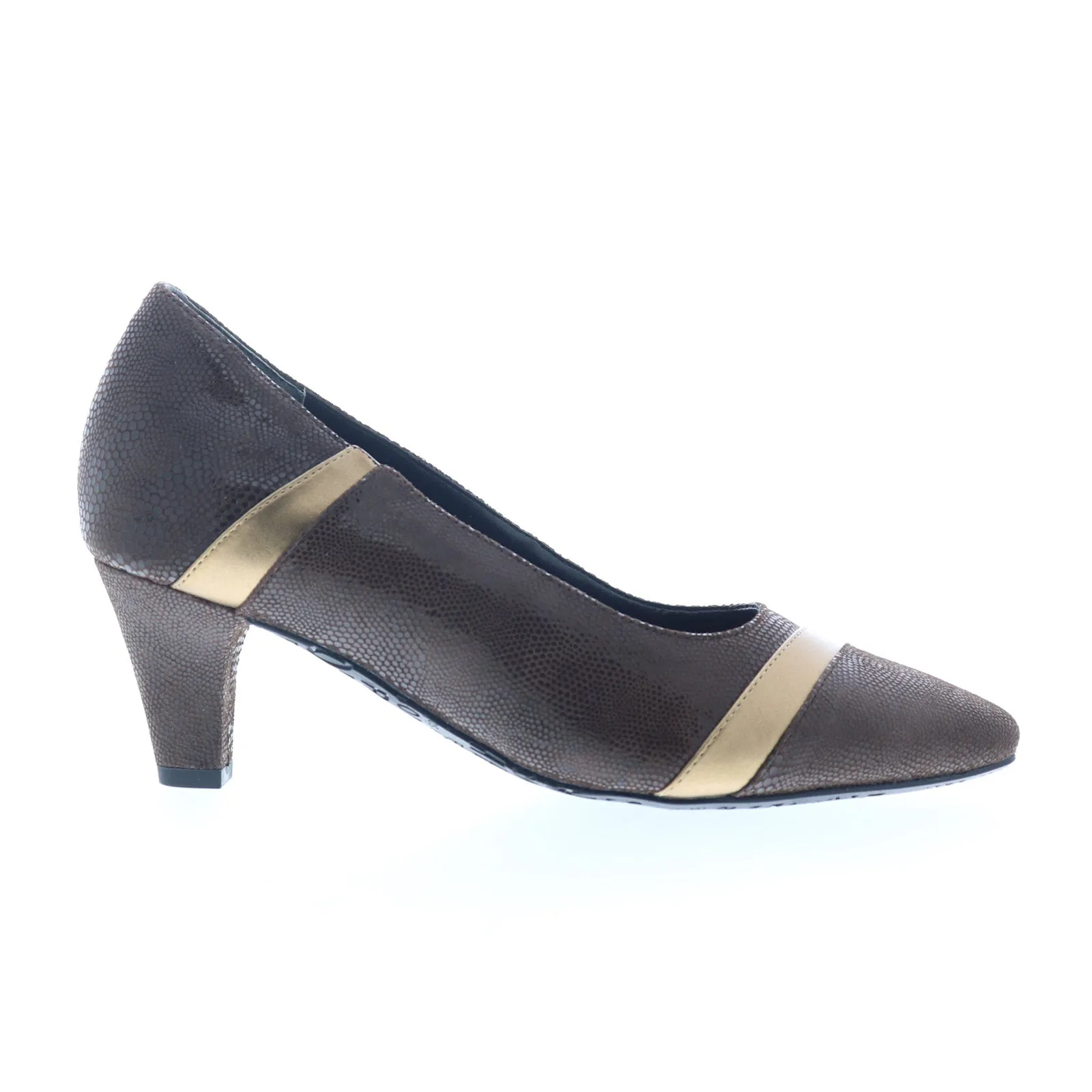 Ros Hommerson Kiwi 75070-65 Womens Brown Wide Leather Pumps Heels Shoes Velvet Wedding Heels