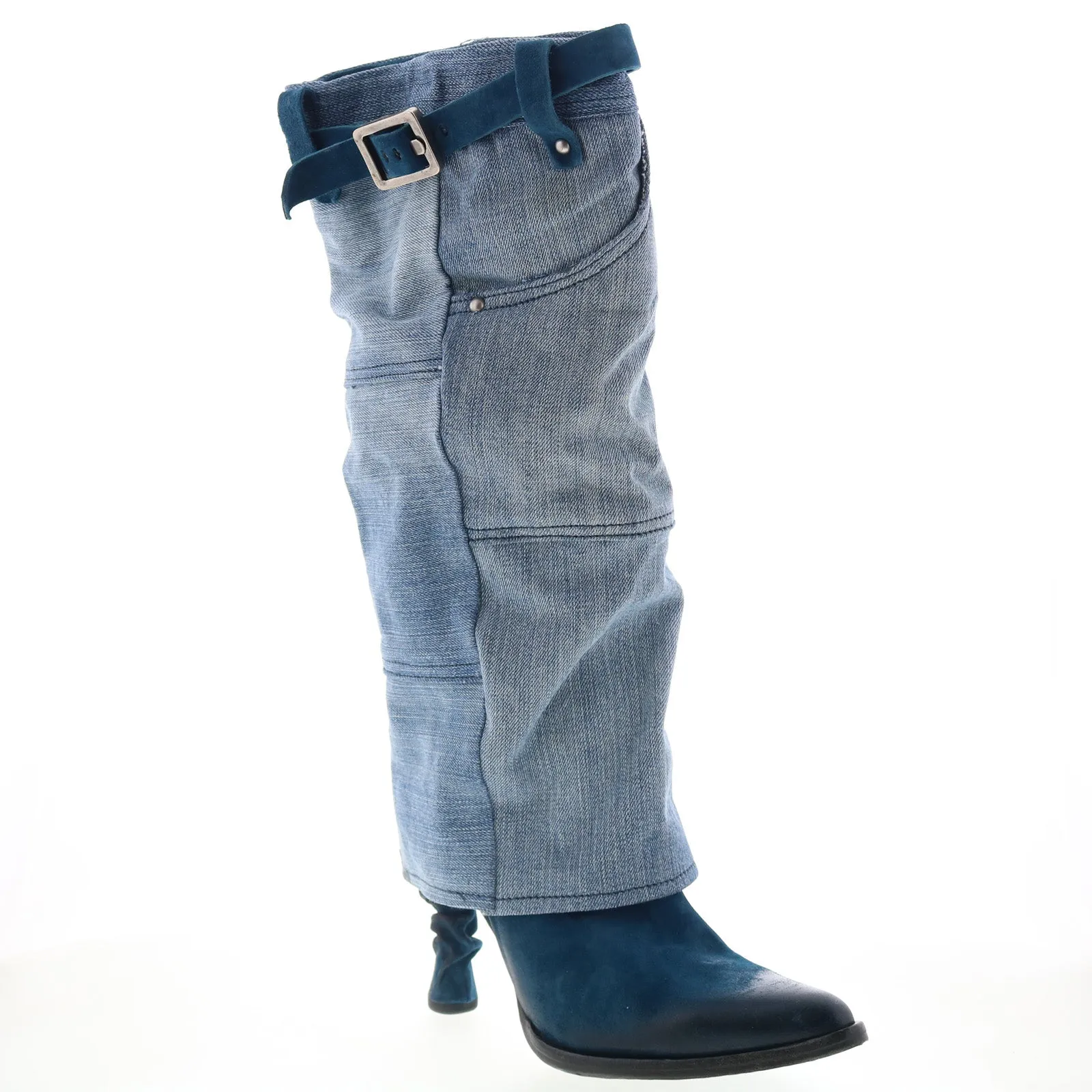 A.S. 98 Favro Womens Blue Canvas Zipper Knee High Boots Outdoor Essential Minimal Build
