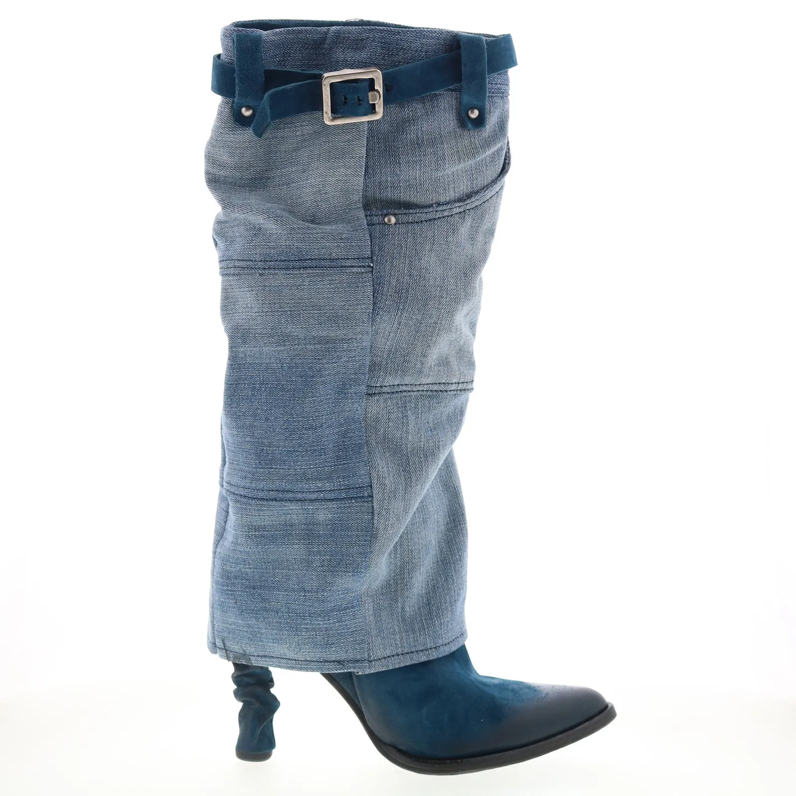 A.S. 98 Favro Womens Blue Canvas Zipper Knee High Boots Robust Build