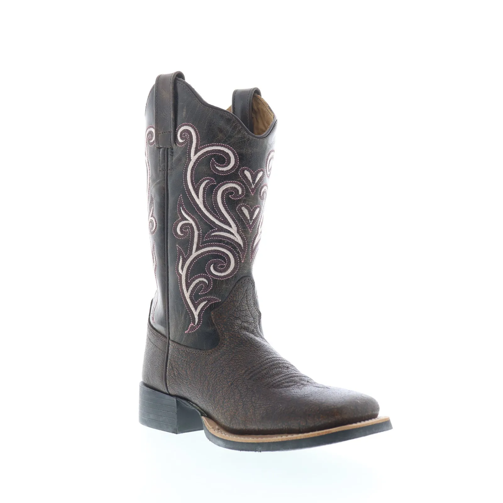 Brogue Detail Comfy Cushion Jama Old West 18118 Womens Brown Leather Slip On Cowboy Western Boots