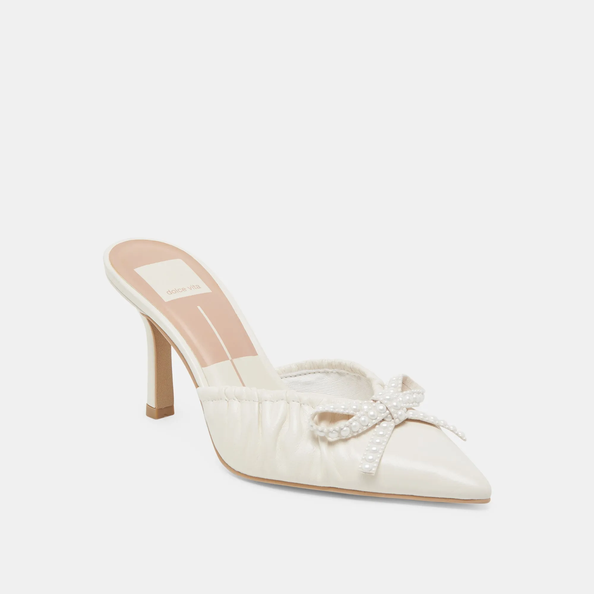 KAIRI PEARL HEELS WHITE CRINKLE PATENT Anti Abrasion Retro Bridal Shoes