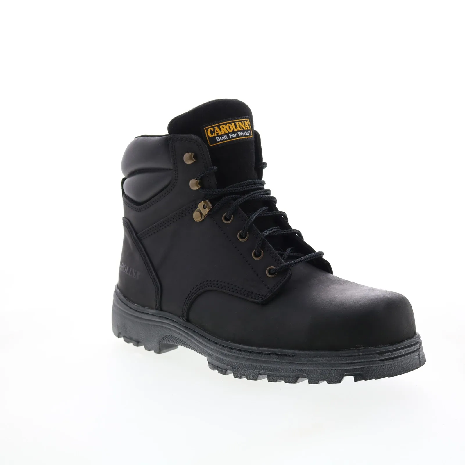 Anti-slip Reinforced heel Carolina Foreman Steel Toe 6" CA3522 Mens Black Leather Lace Up Work Boots