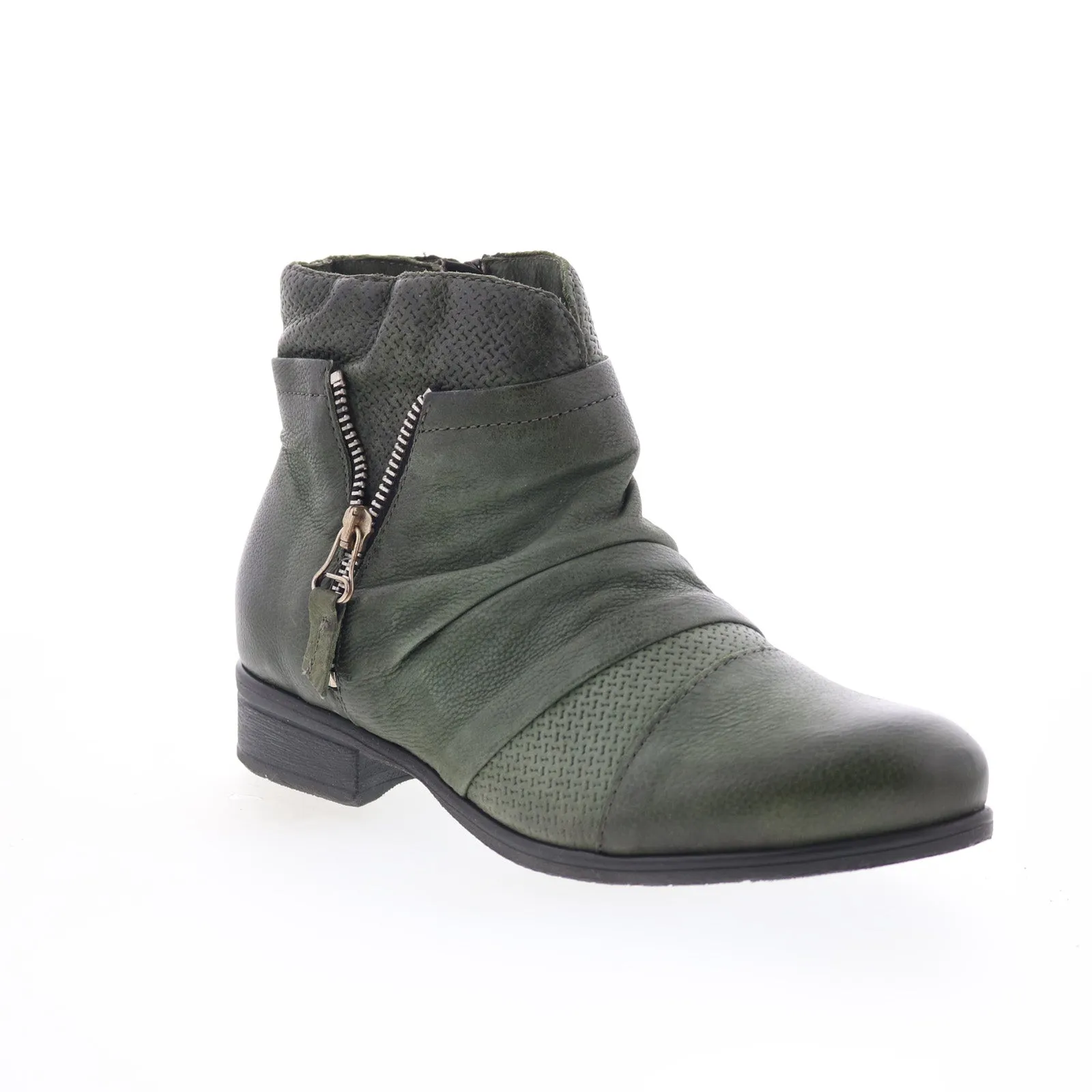 Miz Mooz Sunny-QVC Womens Green Leather Zipper Ankle & Booties Boots Daytime Wear